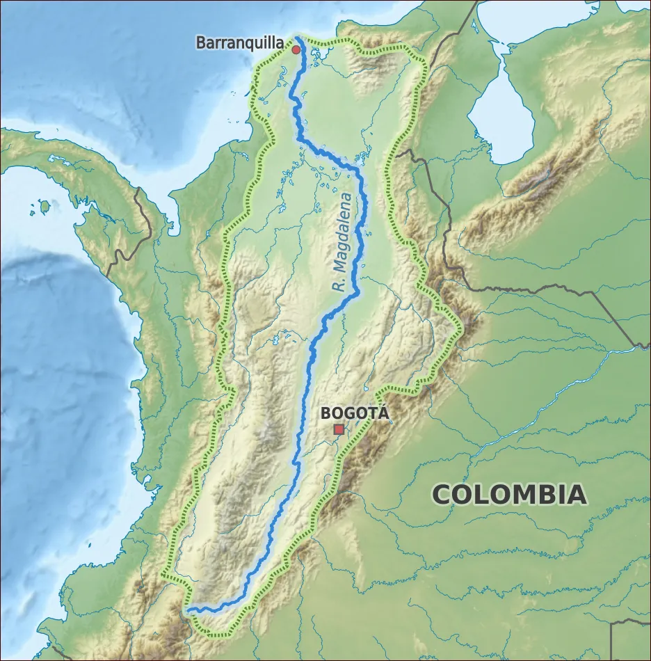 Map of Magdalena River and its drainage basin