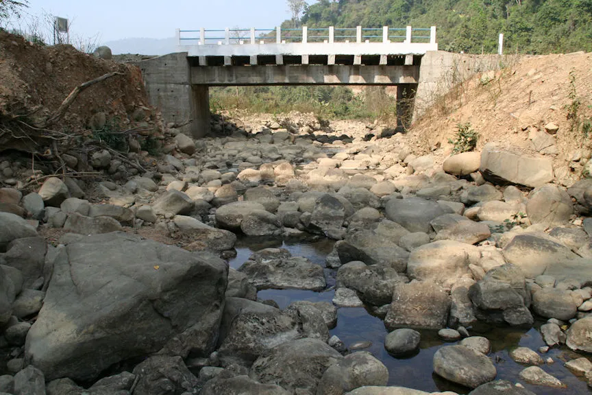 The Kyar stream is a tributary of the River Thandwe and natural habitat of this species. Pictured here during dry season.